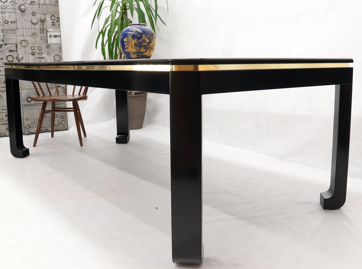EstablishedLines Black Lacquer Faux Stone Marble Finish Dining Table with Leave Extension Board