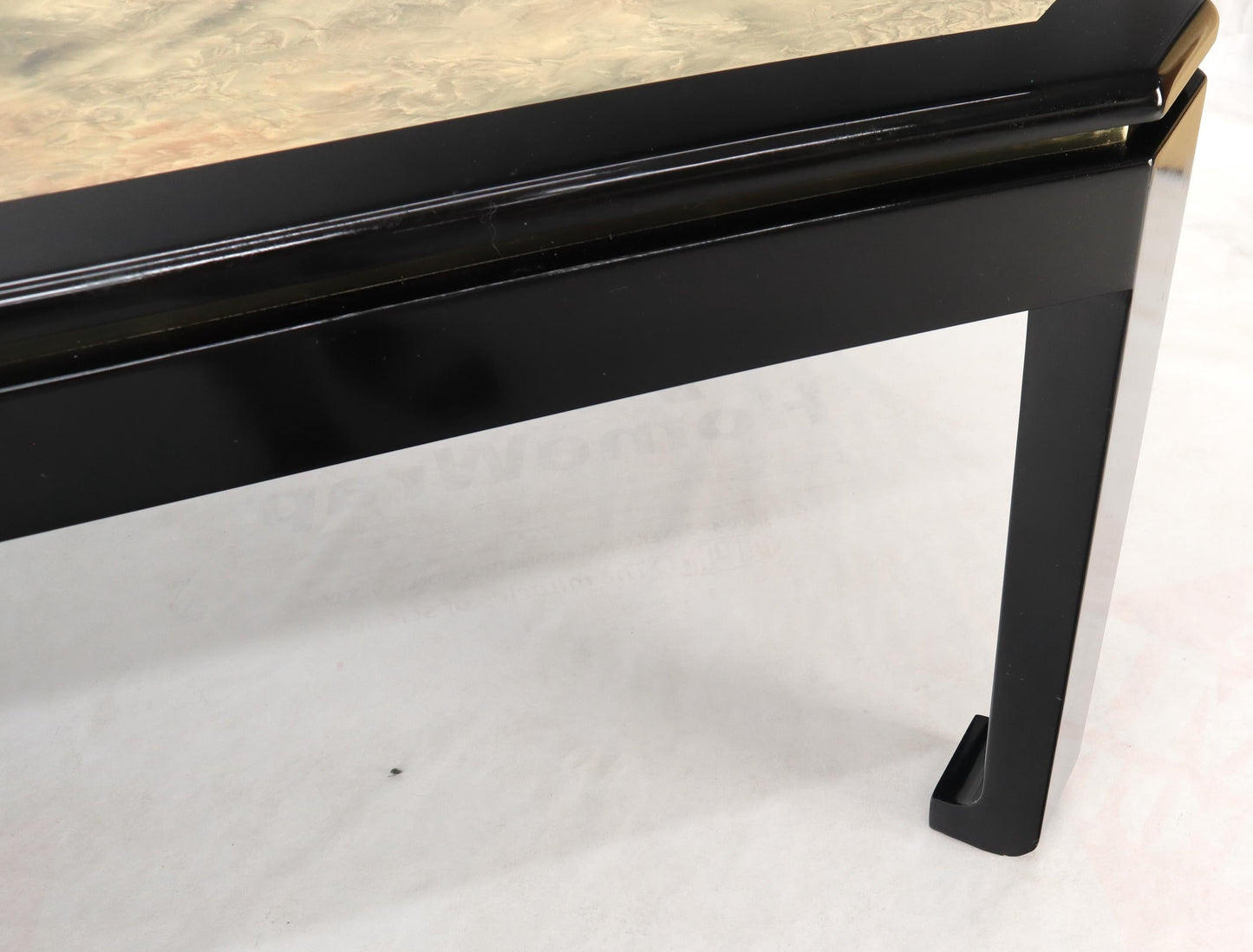 EstablishedLines Black Lacquer Faux Stone Marble Finish Dining Table with Leave Extension Board