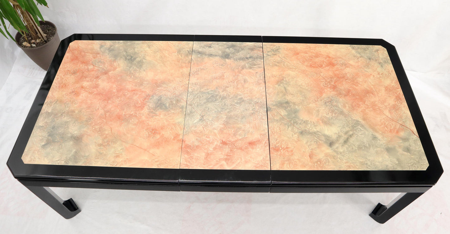 EstablishedLines Black Lacquer Faux Stone Marble Finish Dining Table with Leave Extension Board