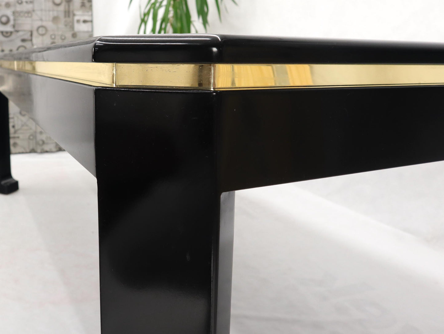 EstablishedLines Black Lacquer Faux Stone Marble Finish Dining Table with Leave Extension Board