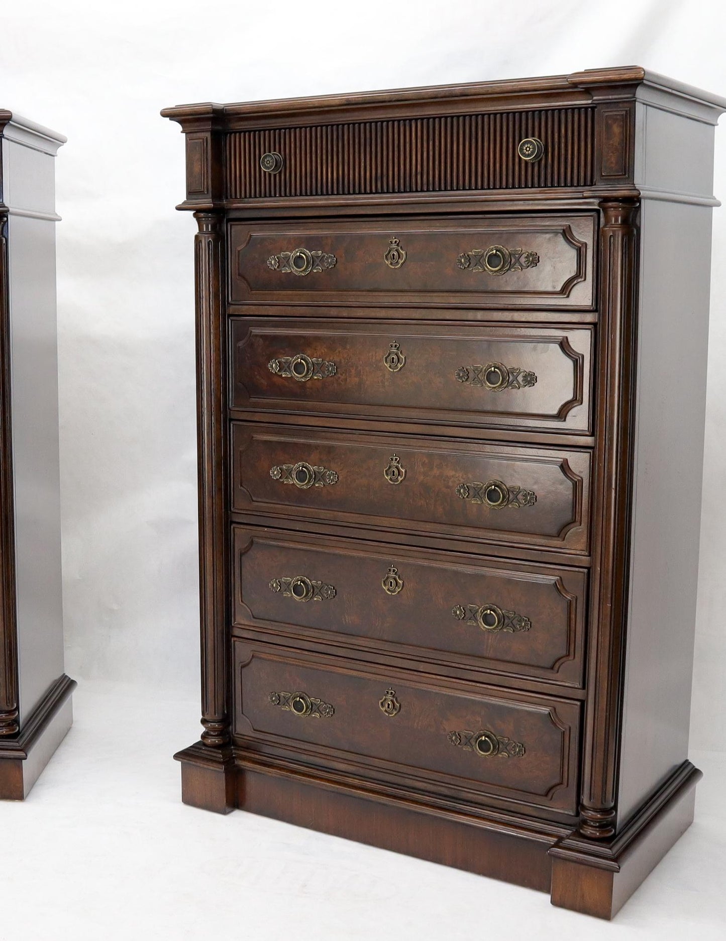 EstablishedLines Pair of Tall 6 Drawers Burl Wood Dressers