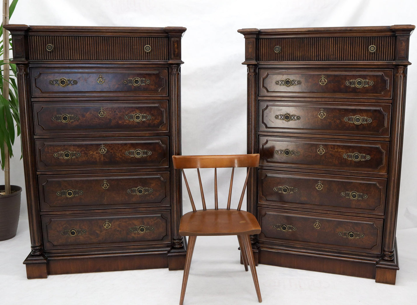 EstablishedLines Pair of Tall 6 Drawers Burl Wood Dressers