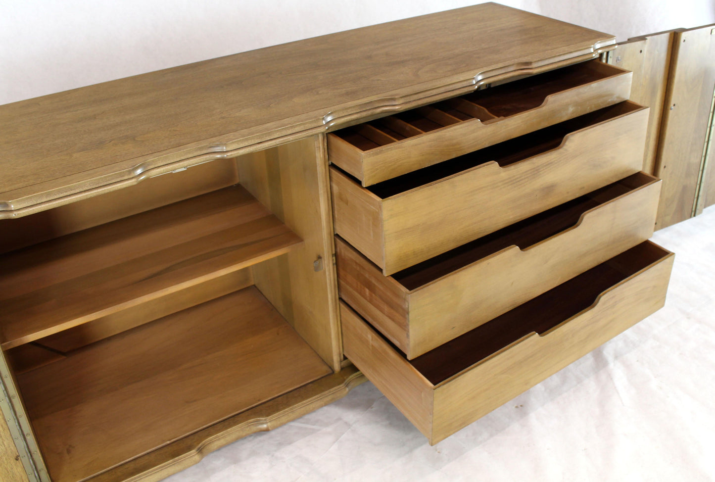Horn Tone Cerused Finished Sideboard Credenza with Folding Double Doors