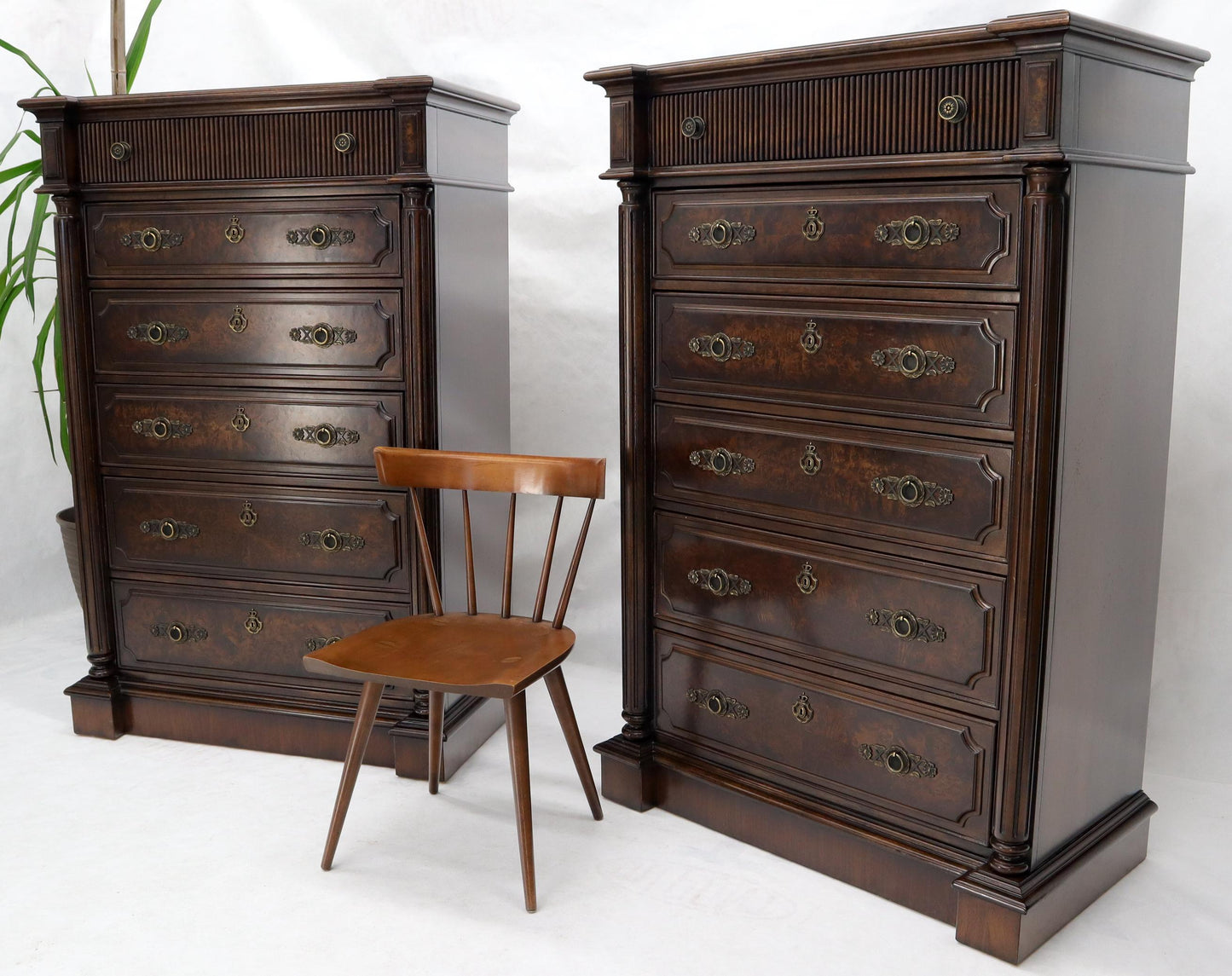 EstablishedLines Pair of Tall 6 Drawers Burl Wood Dressers