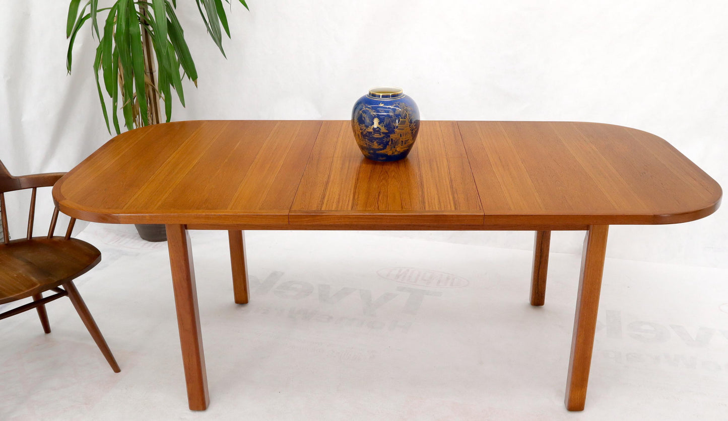 EstablishedLines Rectangle Round Corners Teak Midcentury Danish Modern Dining Table Pop Up Leaf