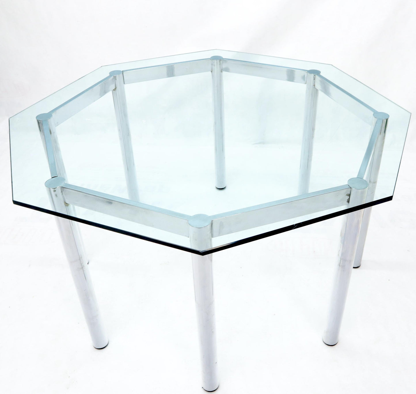 EstablishedLines Round Octagon Glass Chrome Base Mid-Century Modern Dining Table