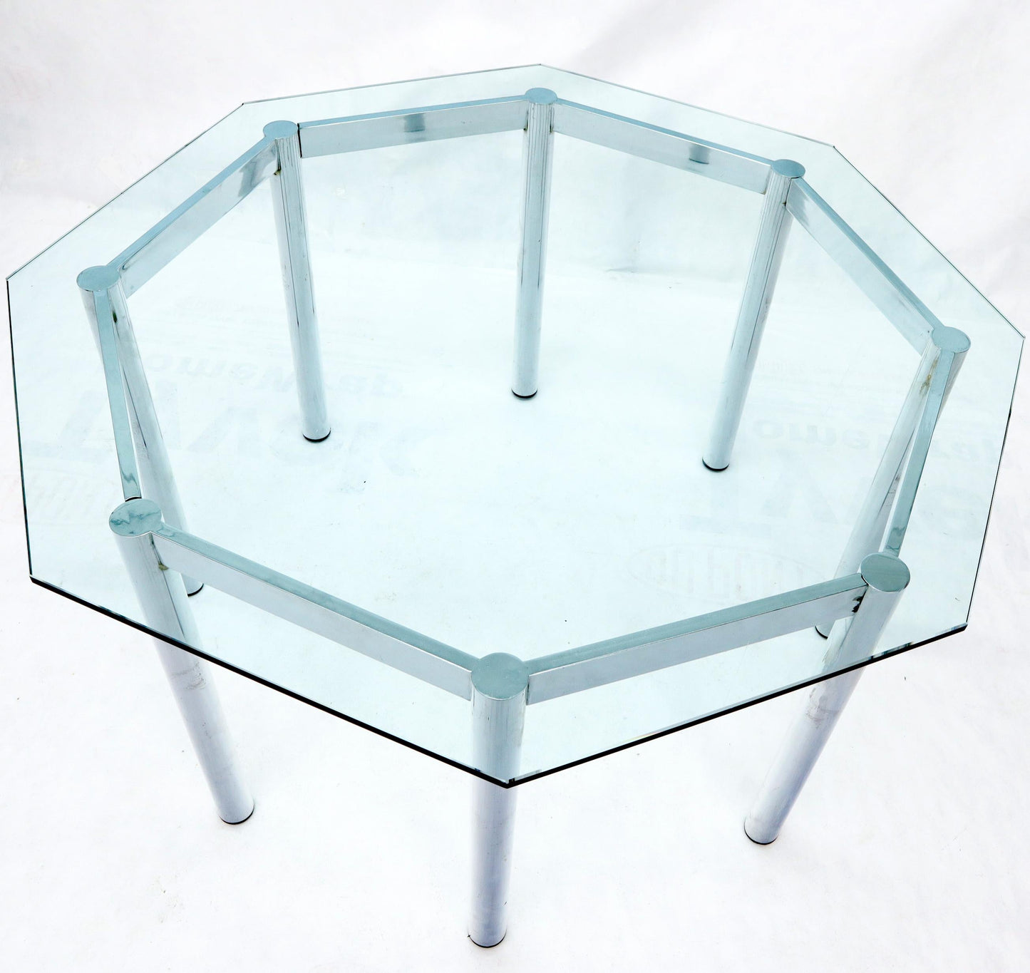 EstablishedLines Round Octagon Glass Chrome Base Mid-Century Modern Dining Table
