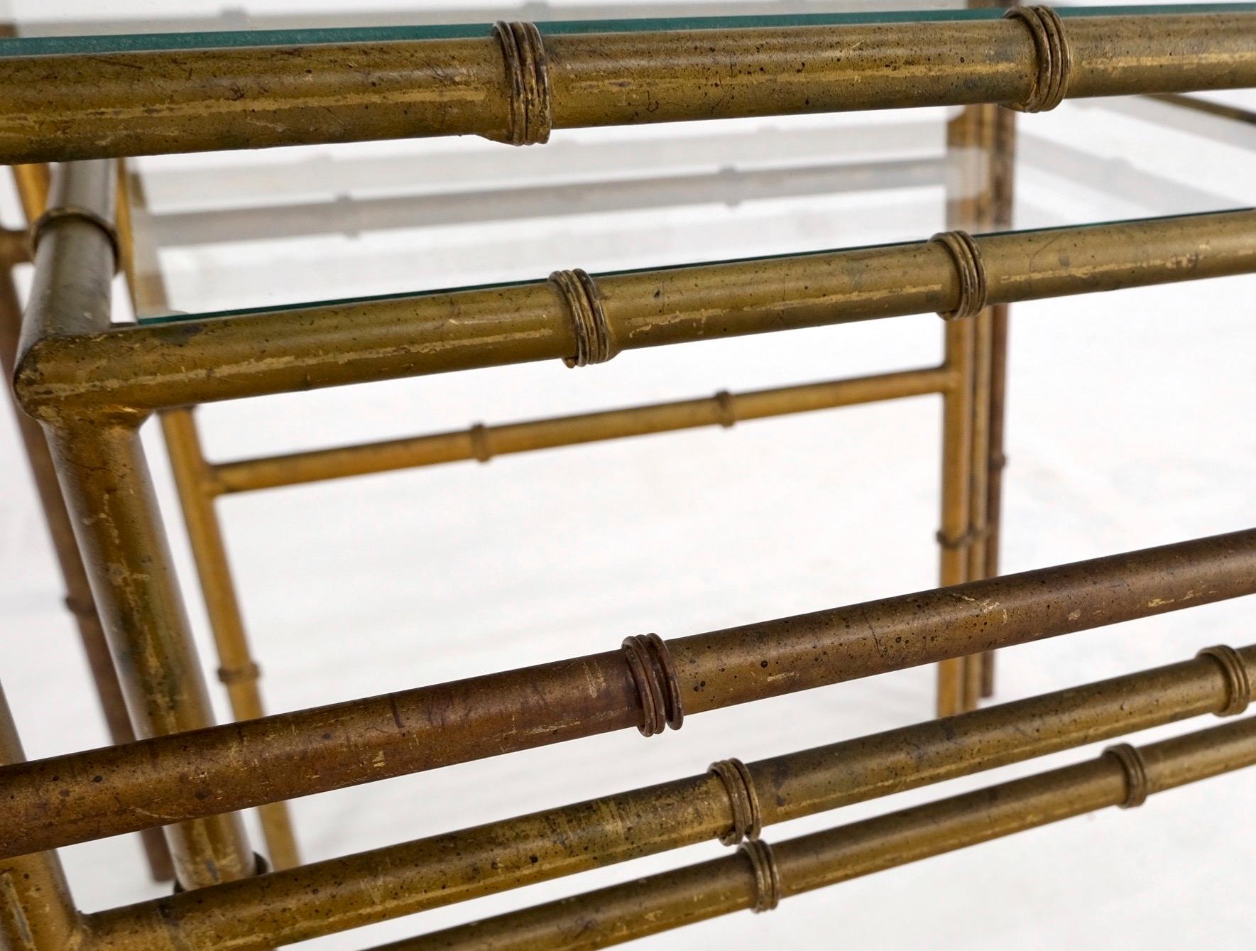 EstablishedLines Set of 3 Nesting Glass Top Faux Bamboo Gilt Metal End Side Stacking Tables