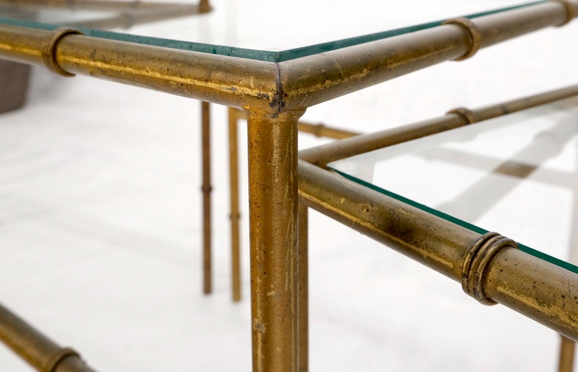 EstablishedLines Set of 3 Nesting Glass Top Faux Bamboo Gilt Metal End Side Stacking Tables