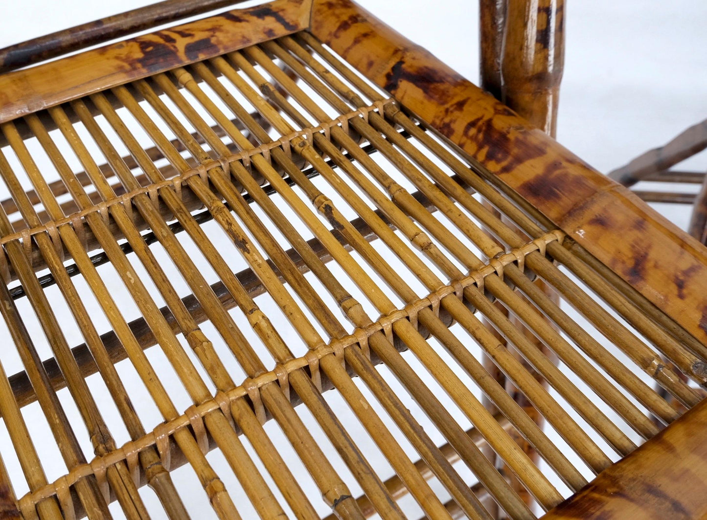 EstablishedLines Burnt Bamboo Vintage Folding Cafe Occasional Table w/ Two Matching Chairs Set