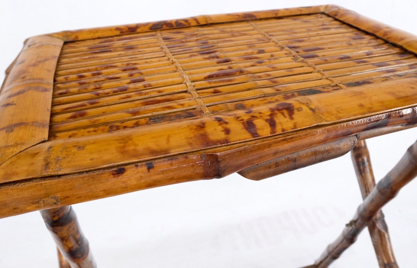 EstablishedLines Burnt Bamboo Vintage Folding Cafe Occasional Table w/ Two Matching Chairs Set
