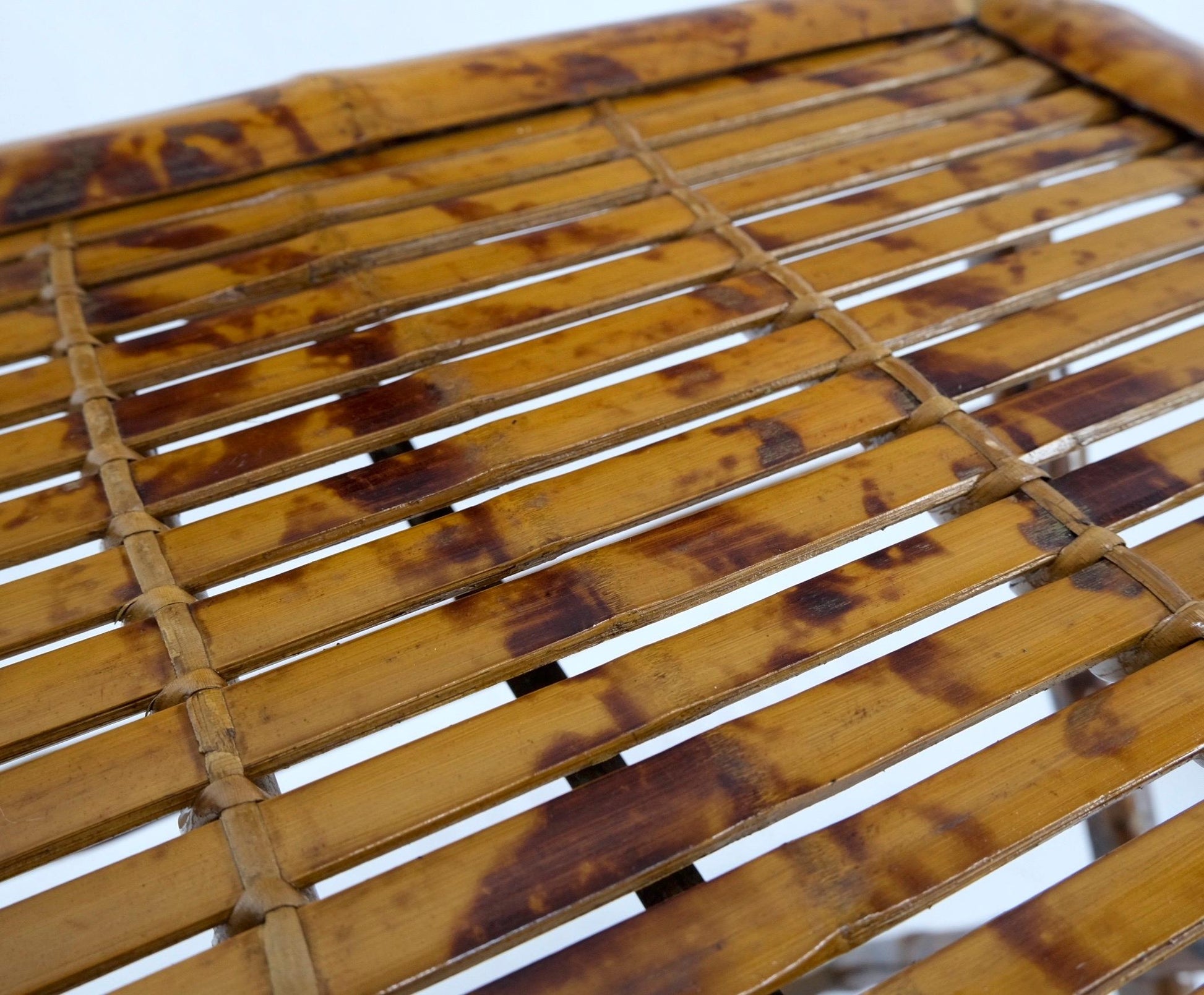 EstablishedLines Burnt Bamboo Vintage Folding Cafe Occasional Table w/ Two Matching Chairs Set