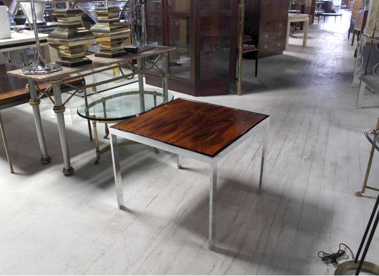 EstablishedLines Rosewood and Chrome Frame Base Square Side End Table Stand Mint