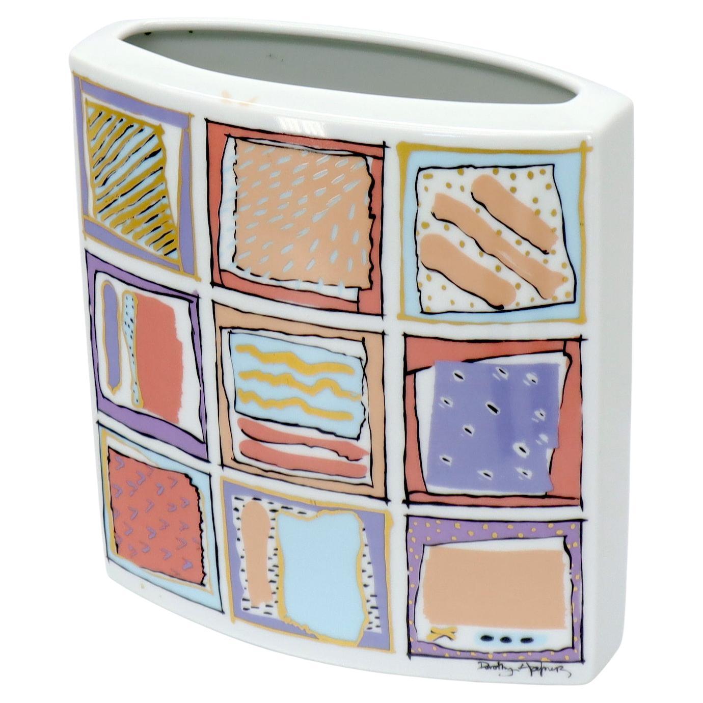 EstablishedLines 20th Century German White Porcelain Square Vase Painted Rosenthal Studio-Linie