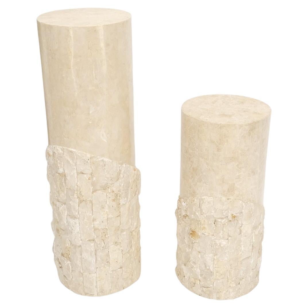 EstablishedLines Non Matching Pair of Tessellated & Carved Stone Round Drum Pedestals