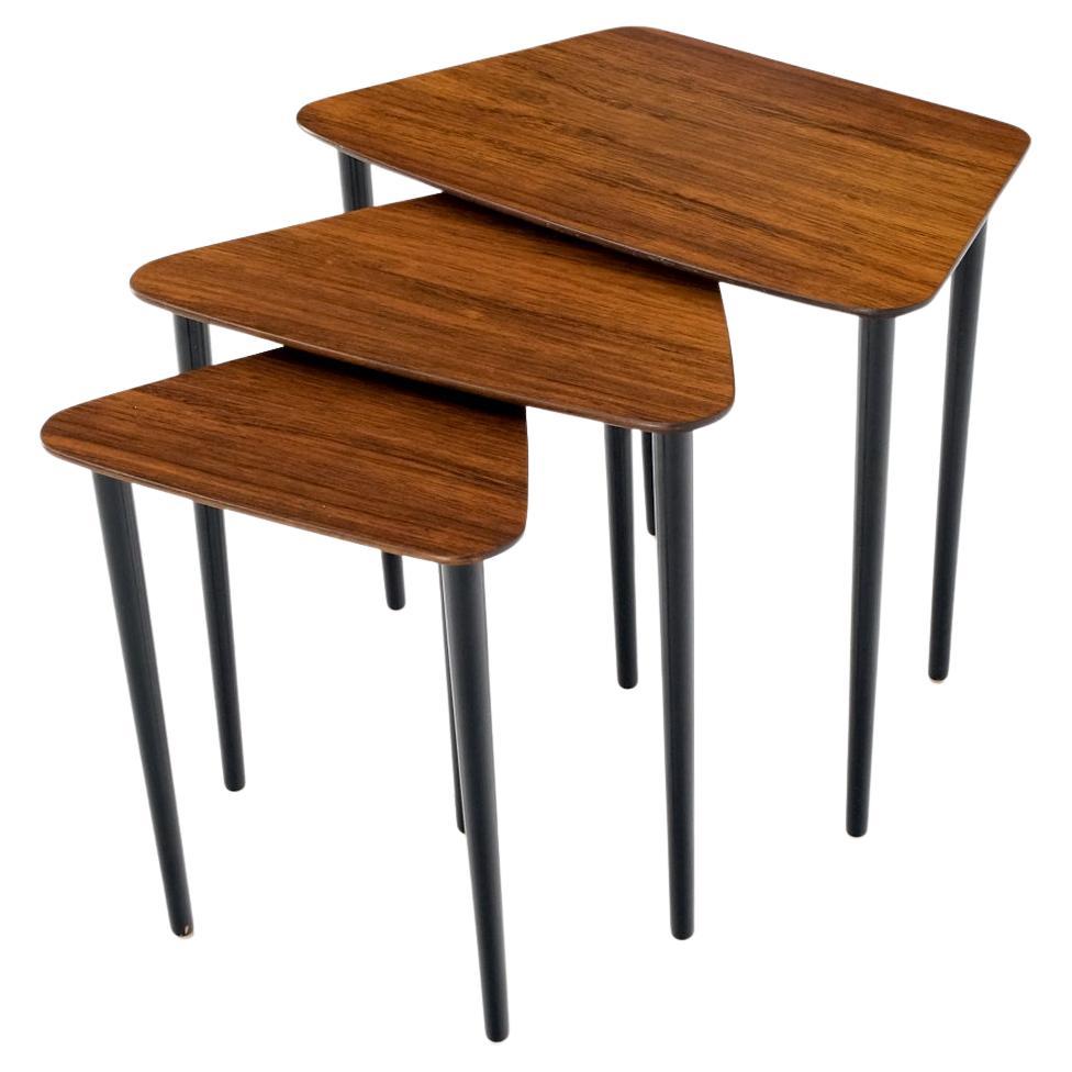 EstablishedLines Set of Three Italian Rosewood Mid Century Modern Dowel Leg Nesting Tables
