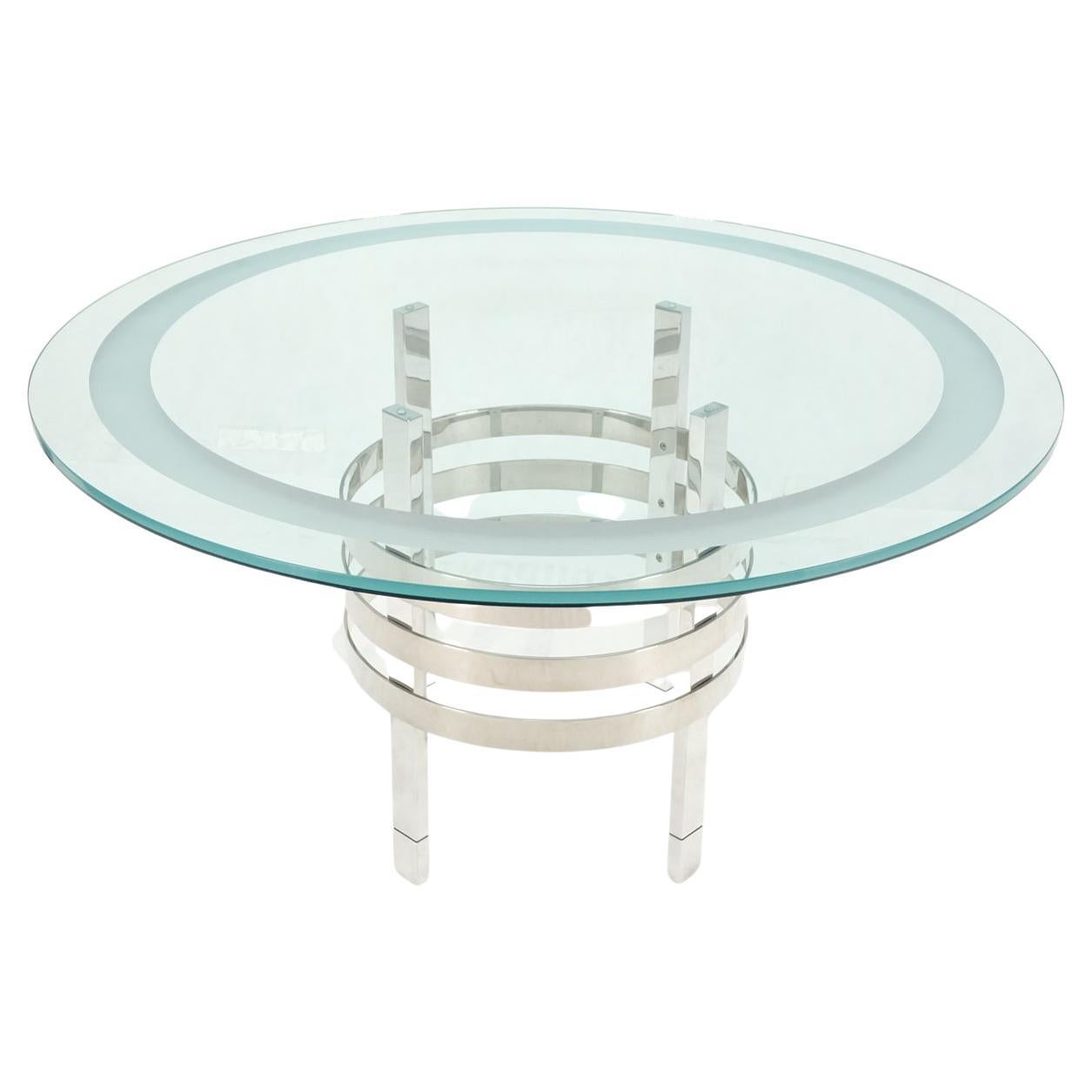 EstablishedLines Heavy Polished Solid Stainless Steel Glass Round Dining Game Table Ribbed Design