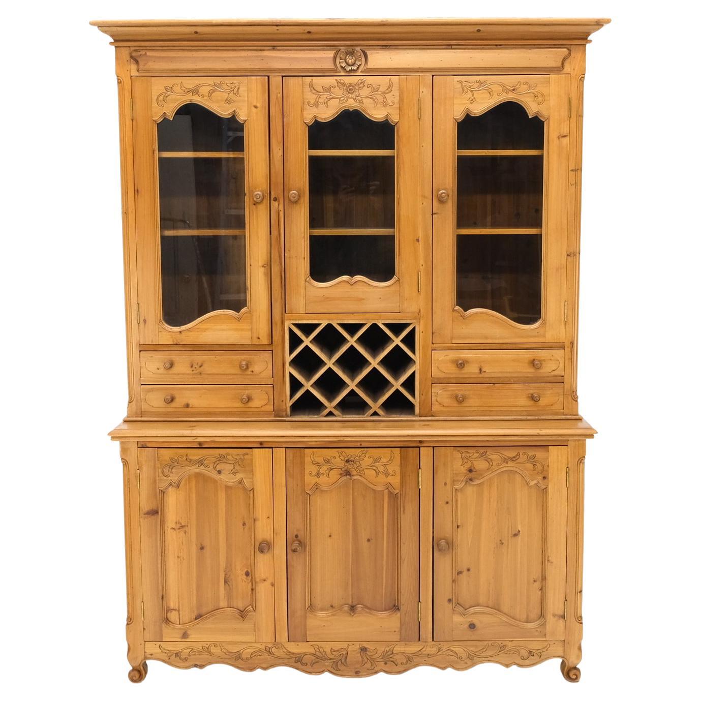 EstablishedLines Country French Vintage Wine Rack Two-Piece Pine Step-Back Hutch