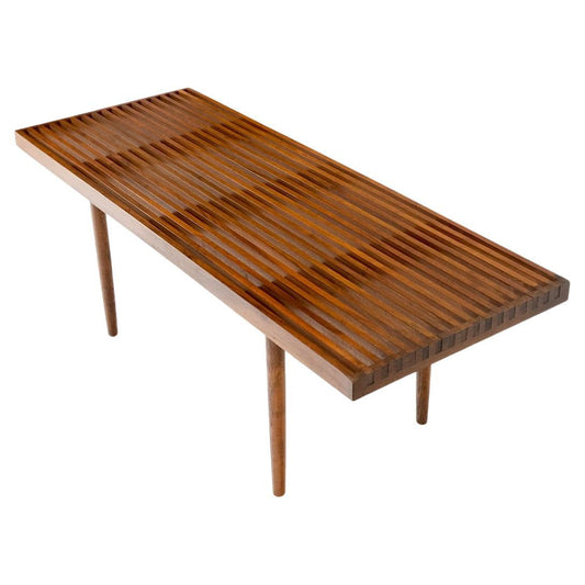 EstablishedLines Mel Smilow Slatted Solid Walnut Mid-Century Modern Bench on Tapered Dowel Legs