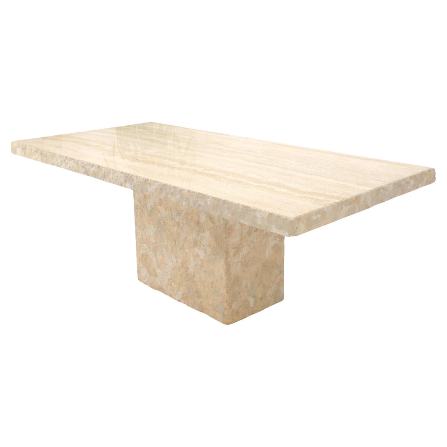 EstablishedLines Single Pedestal Rectangle Travertine "Live" Edge Dining Conference Table Italy