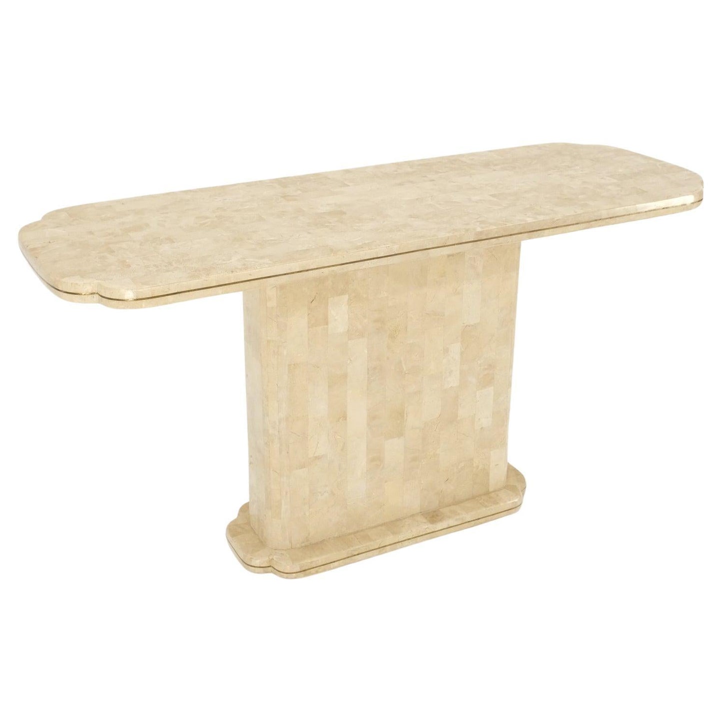 EstablishedLines Tessellated Stone Brass Inlay Clove Pattern Ends Sofa Console Table MINT