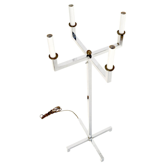 EstablishedLines Polished Chrome Cross Shape Base Mid-Century Modern 4 Way Floor Lamp Parzinger