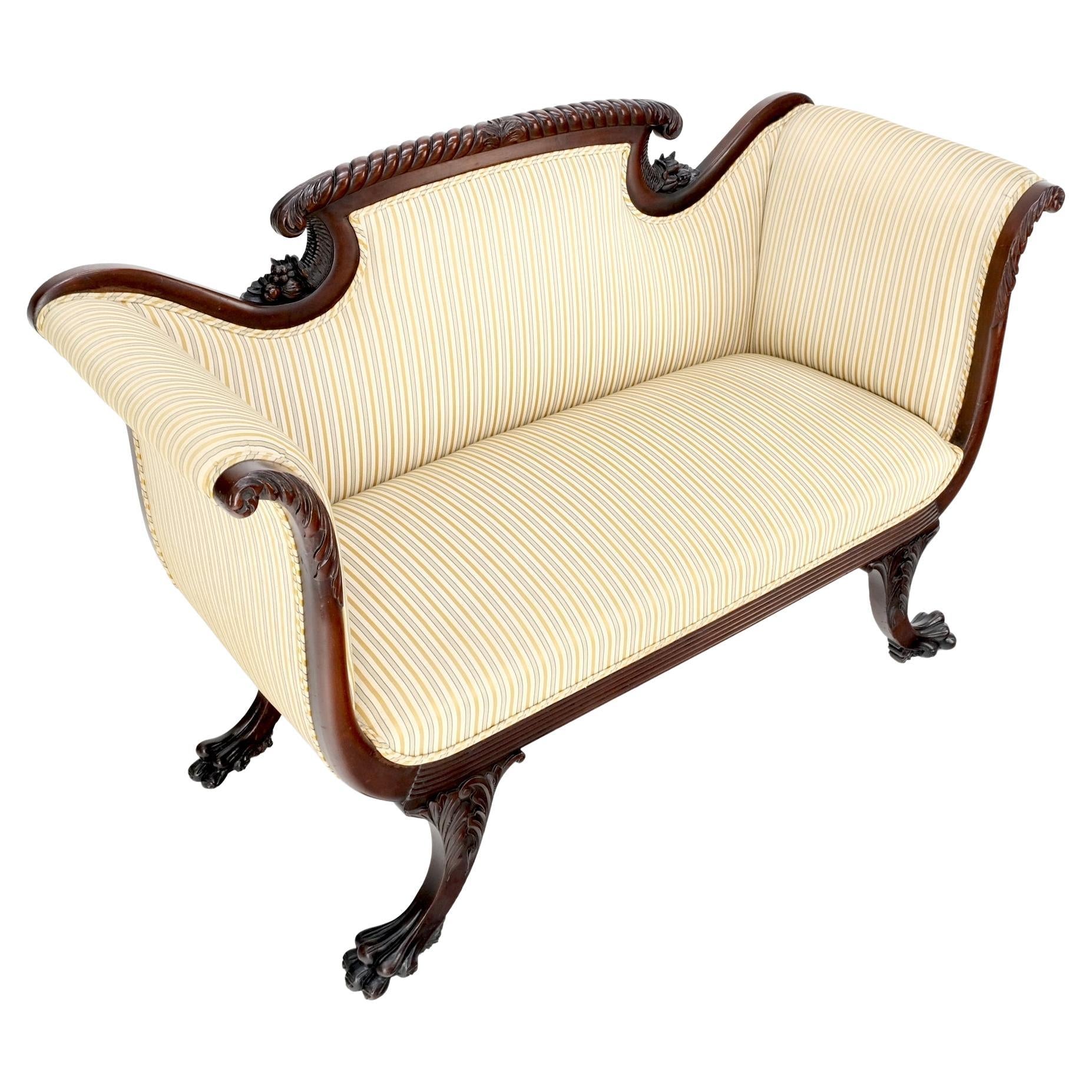 EstablishedLines Finely Carved Mahogany Settee Loveseat Empire Claw Feet Tall Back CLEAN