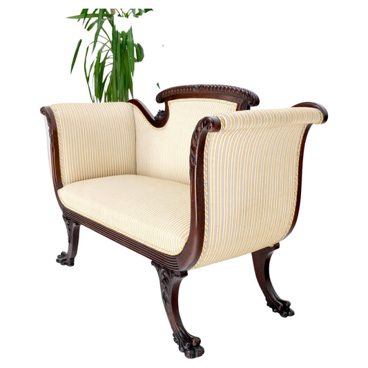 EstablishedLines Finely Carved Mahogany Settee Loveseat Empire Claw Feet Tall Back CLEAN