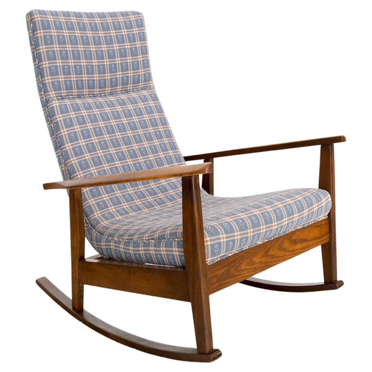EstablishedLines Danish Mid-Century Modern Wool Upholstery Tall Back Rocking Lounge Chair