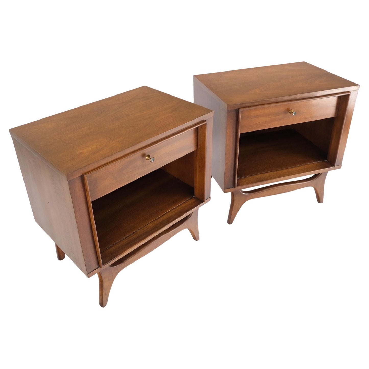 EstablishedLines Pair Walnut One Drawer Mid-Century Modern End Tables Night Stands Mint!