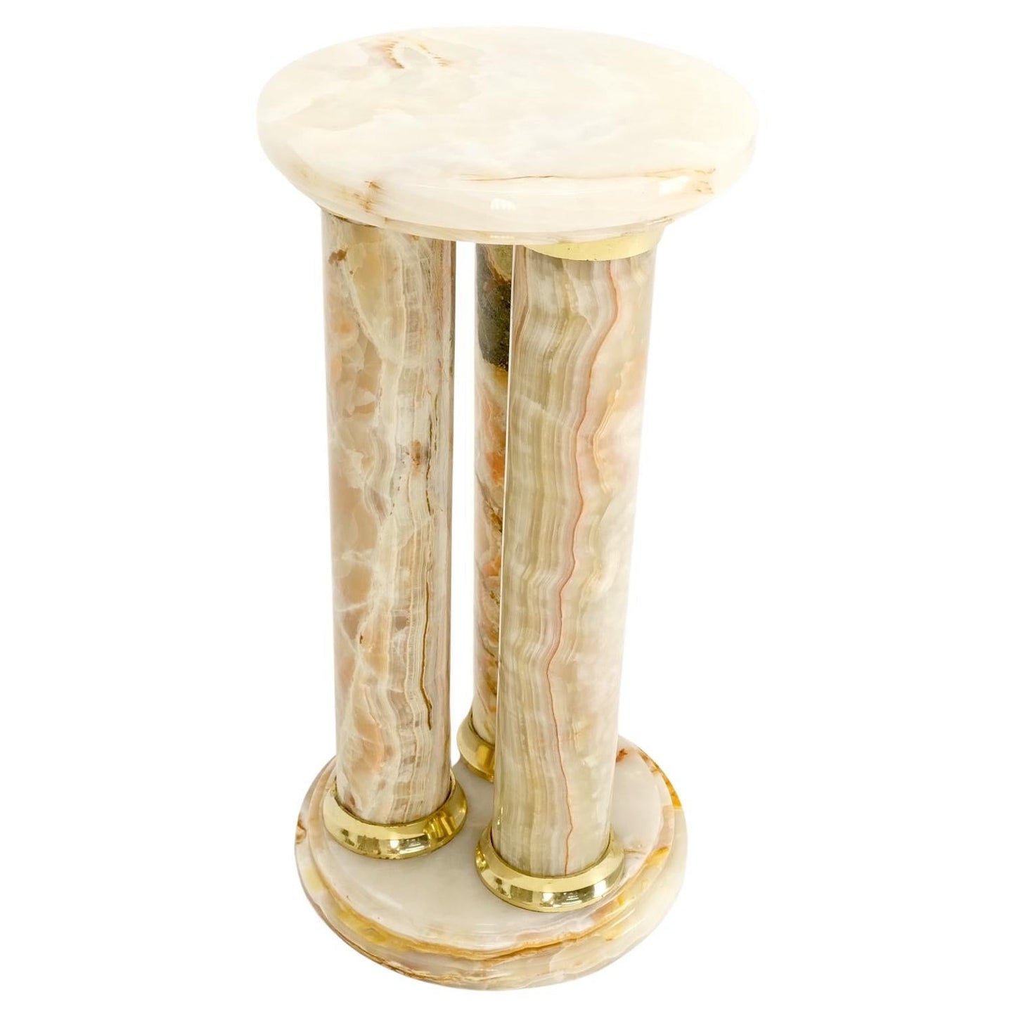 EstablishedLines Mid-Century Modern Onyx Tripple Cylinder Base Side Table Stand Pedestal Table