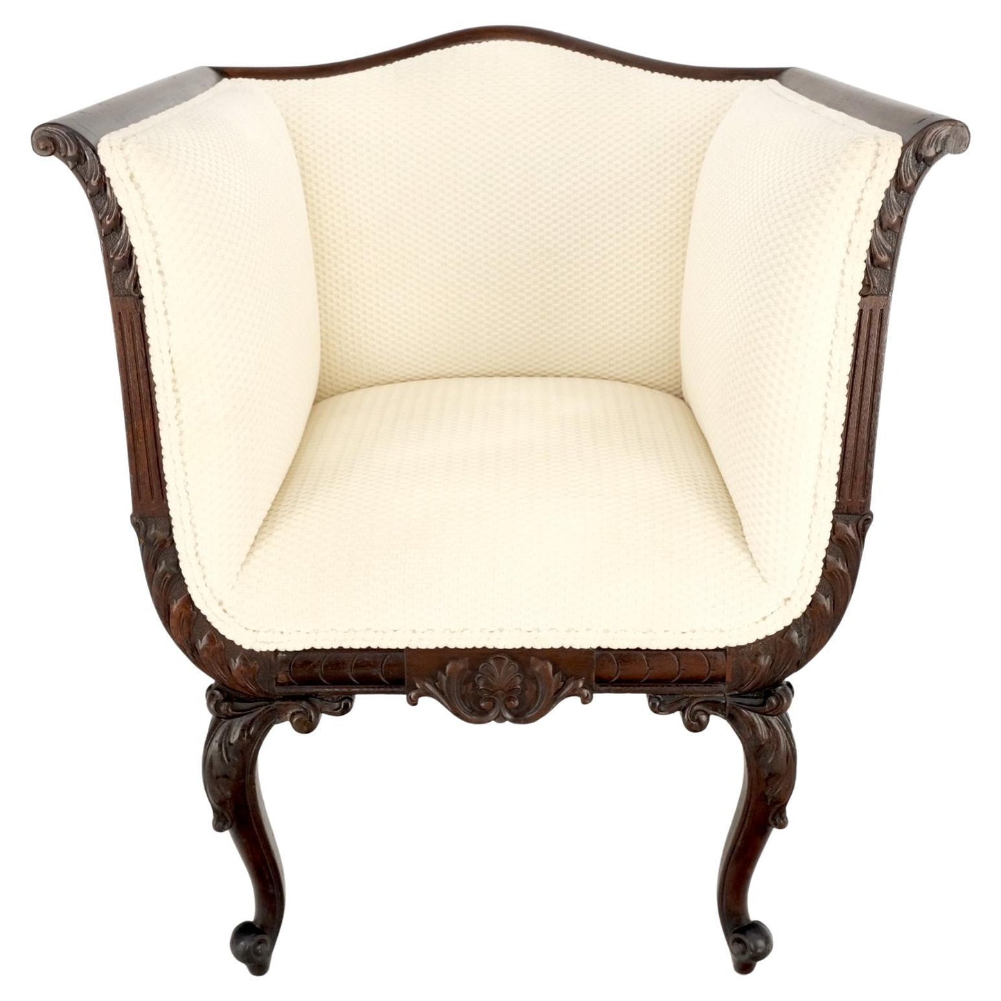 EstablishedLines Deep Arms Mahogany Carved Frame Lounge Fireside Chair