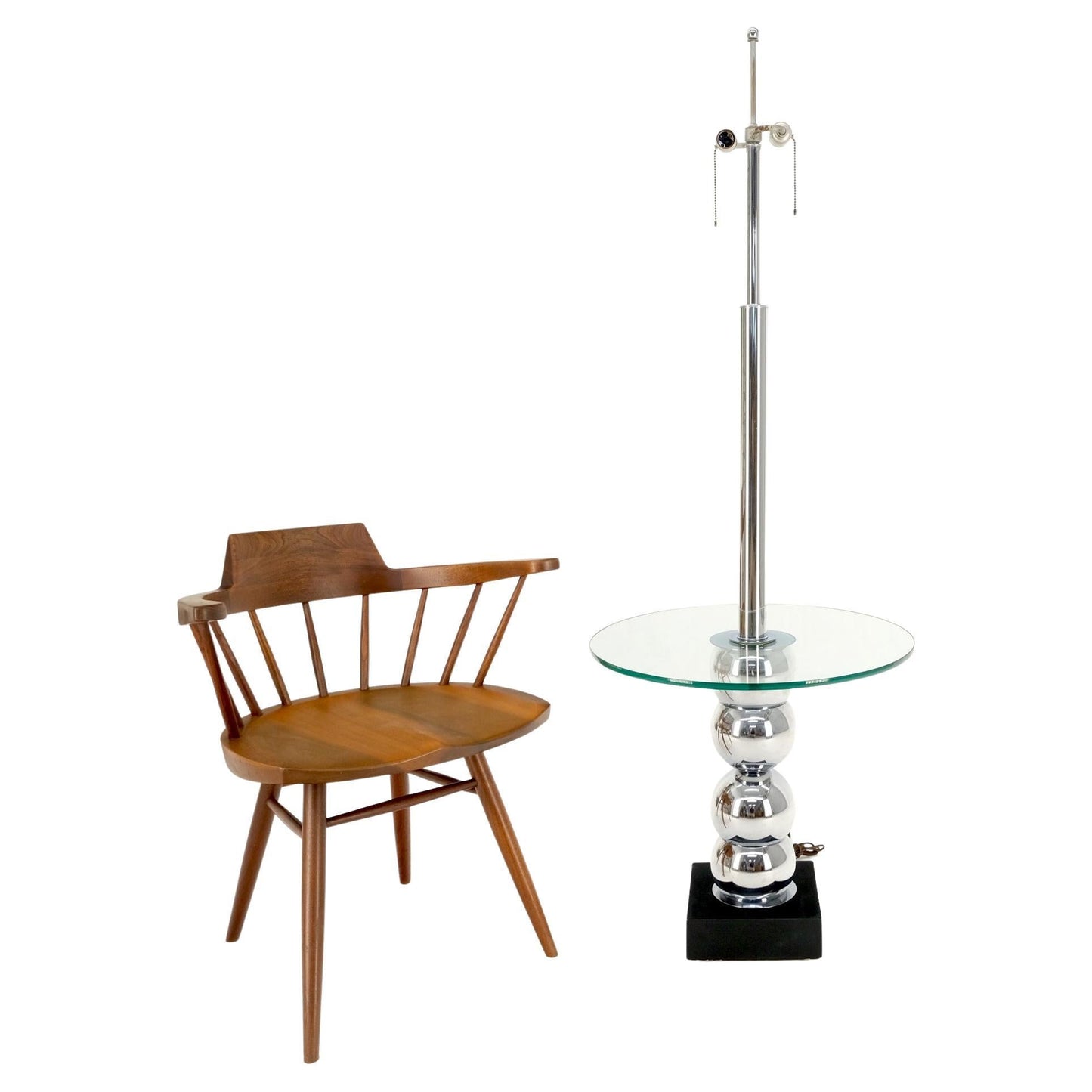 EstablishedLines Pancaked Chrome Spheres Base Glass Top End Table Floor Lamp Mid-Century Modern