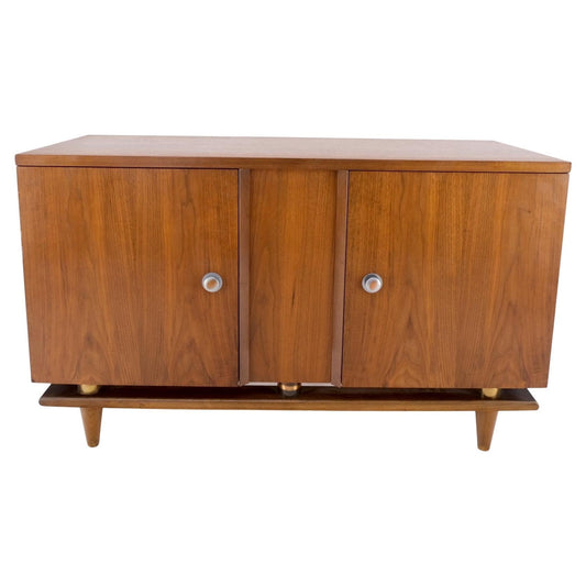 EstablishedLines Mid-Century Modern Walnut Two Doors Floating Base Small Petit Credenza Mint