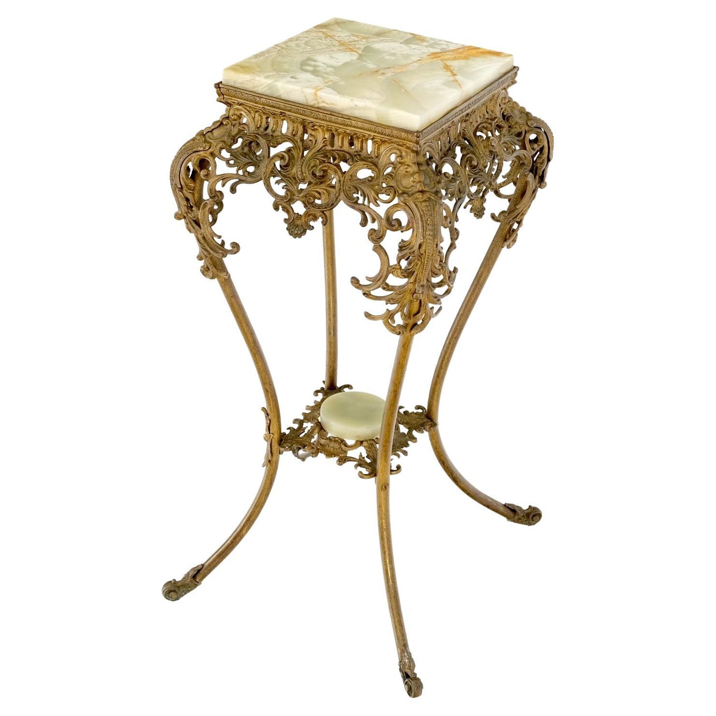 EstablishedLines Onyx Top Ornate Gilt Brass Base Lamp Table Stand Pedestal