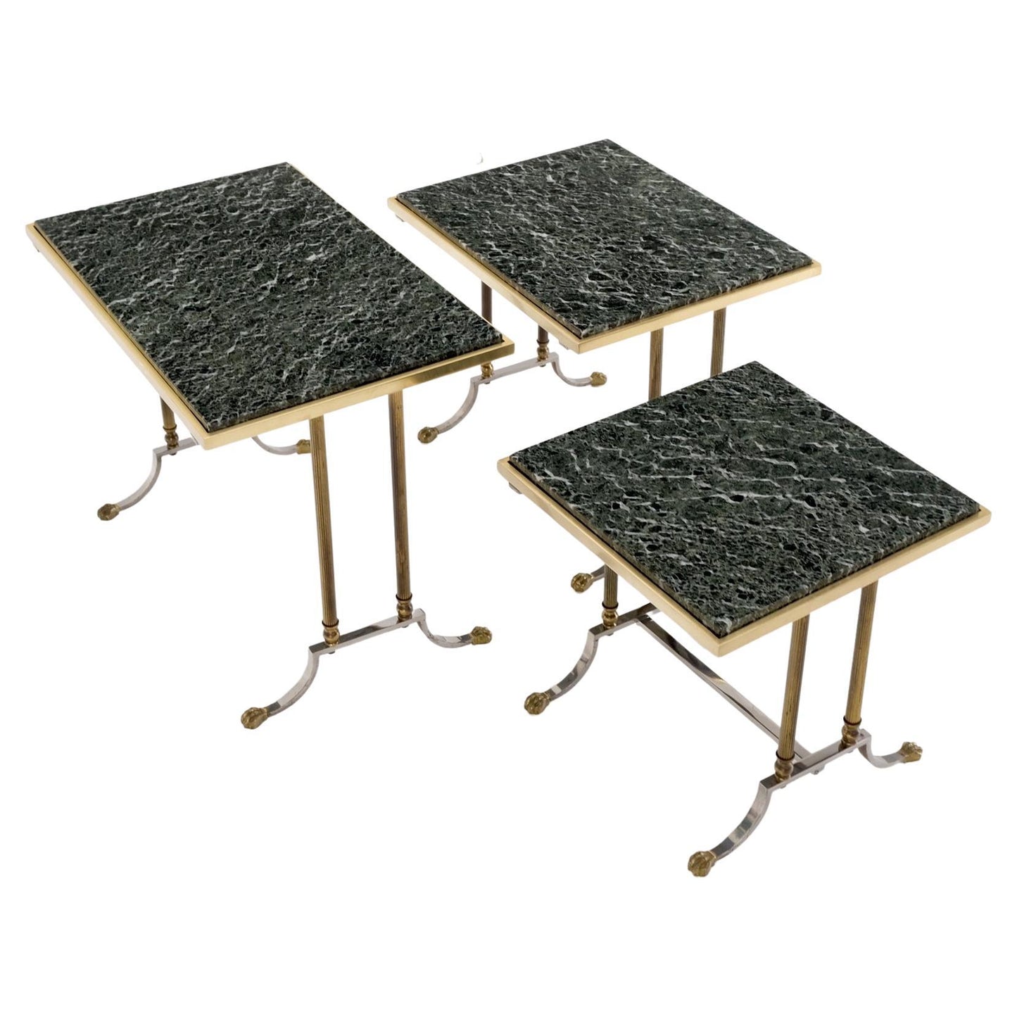 EstablishedLines Set of 3 Very Fine Metal Work Brass Chrome Marble Top Nesting Side End Tables
