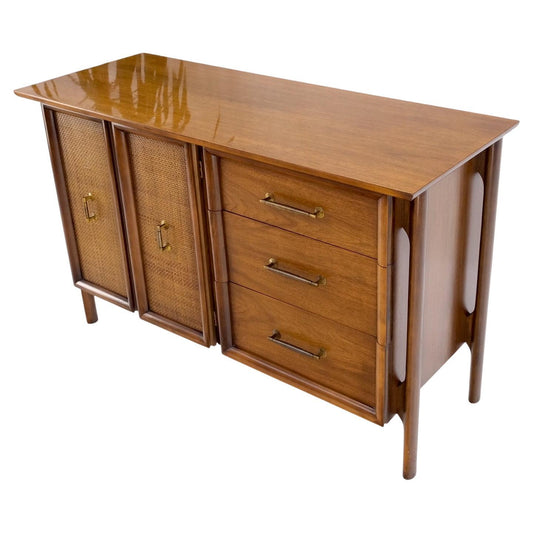 EstablishedLines Exposed Sculptural Legs Walnut Three Drawers Two Doors Credenza Server Sideboard