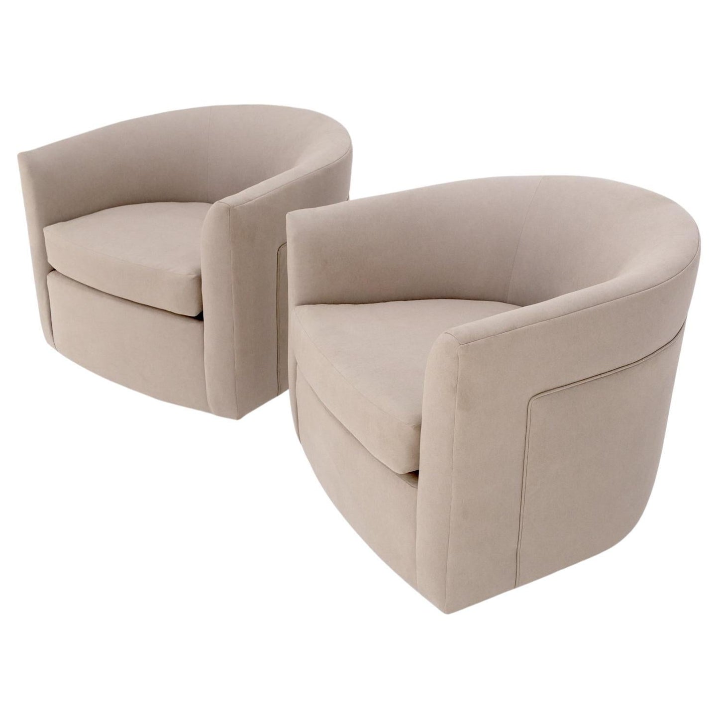 EstablishedLines Pair of New Alcantera Upholstery Barrel Back Tub Baughman Lounge Chairs SHARP!