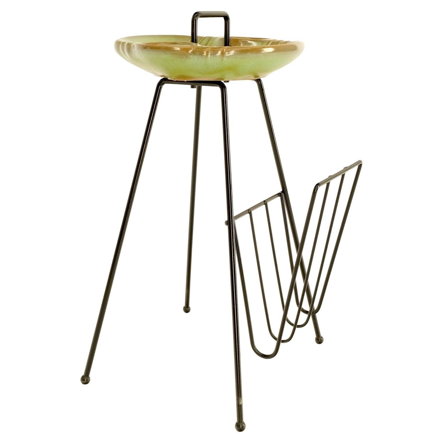 EstablishedLines Mid-Century Modern Ceramic Ashtray on Wire Legs Magazine Rack Stand