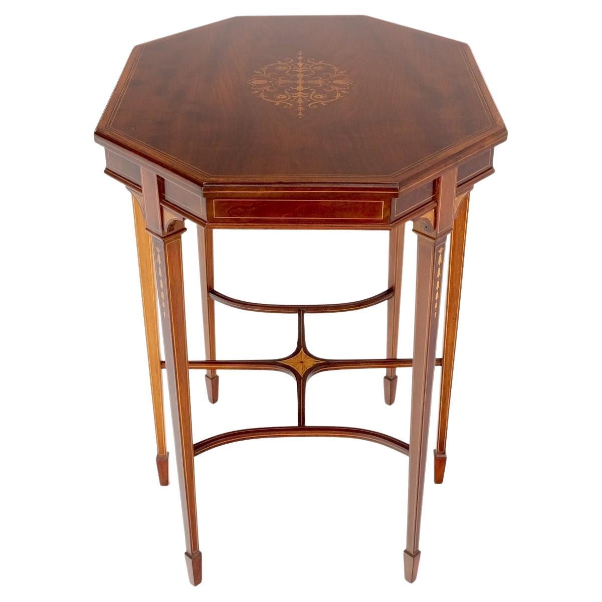 EstablishedLines Very Ornate Delicate Lines Walnut Inlay Stretched Hexagon Lamp Side Table Mint