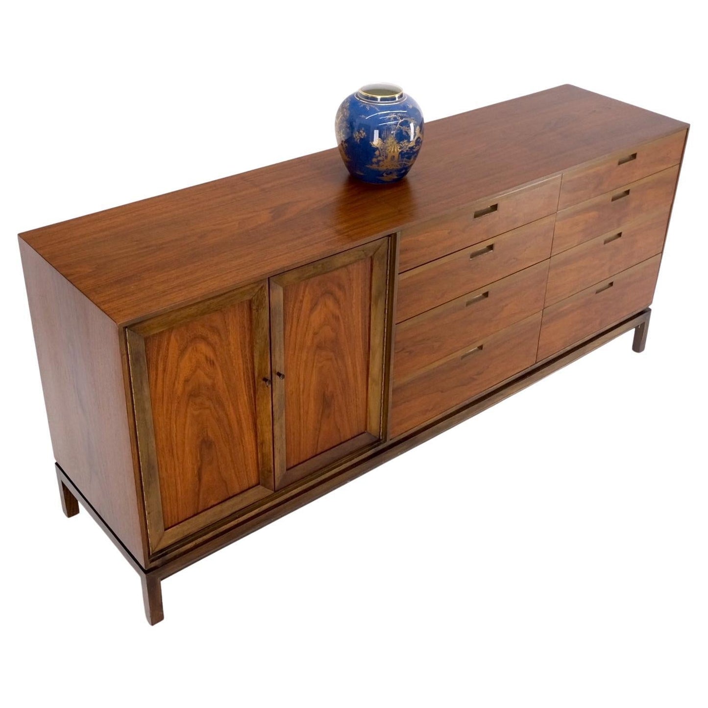 EstablishedLines Mid Century Danish Modern Walnut 11 Drawers Dresser Credenza 2 Doors Compartment