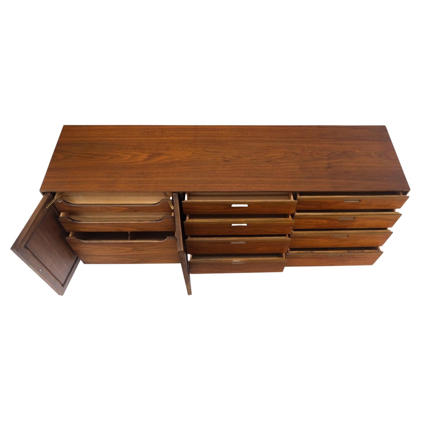 EstablishedLines Mid Century Danish Modern Walnut 11 Drawers Dresser Credenza 2 Doors Compartment