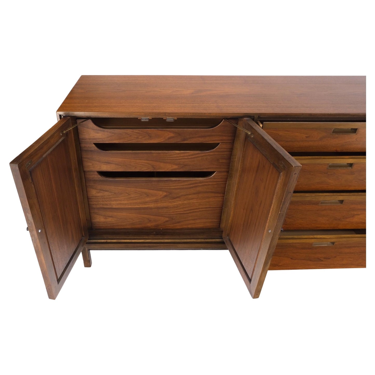 EstablishedLines Mid Century Danish Modern Walnut 11 Drawers Dresser Credenza 2 Doors Compartment