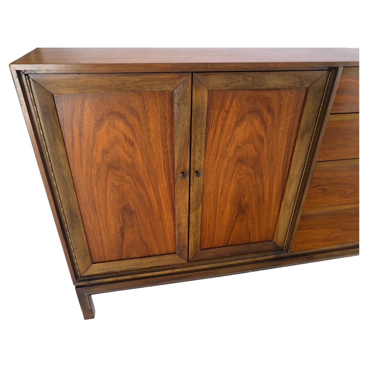 EstablishedLines Mid Century Danish Modern Walnut 11 Drawers Dresser Credenza 2 Doors Compartment