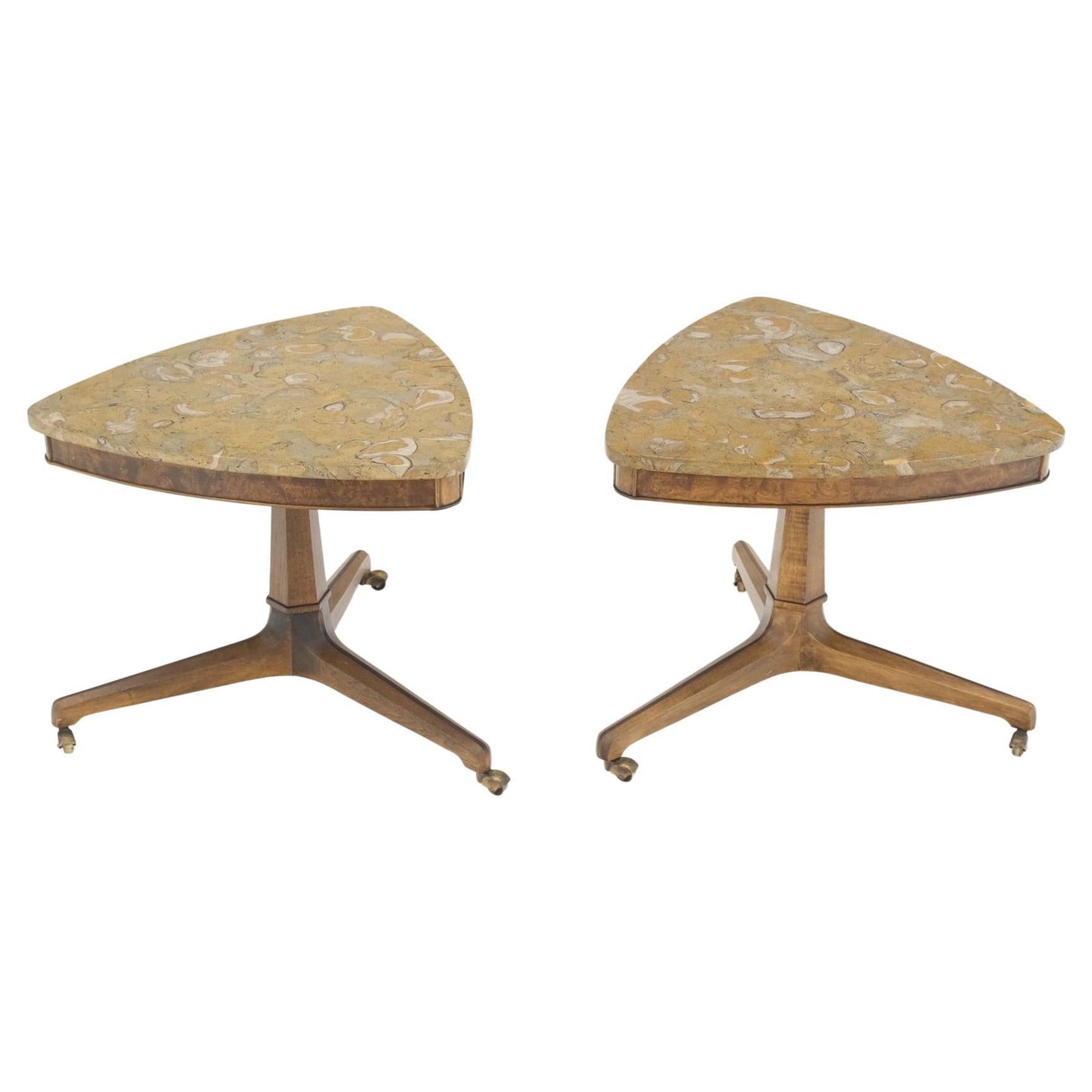 EstablishedLines Pair Triangular Shape Marble Tops End Side Stands Lamp Tables Tomlinson Mint!