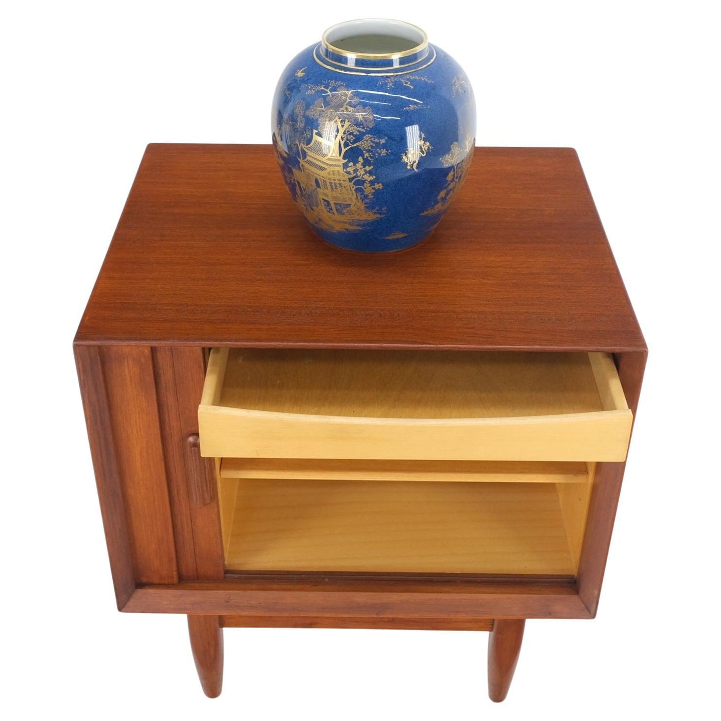 EstablishedLines Danish Mid-Century Modern Teak Side End Table Night Stand Tambour Doors Falster