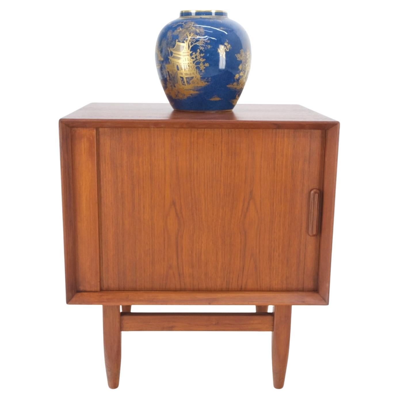 EstablishedLines Danish Mid-Century Modern Teak Side End Table Night Stand Tambour Doors Falster