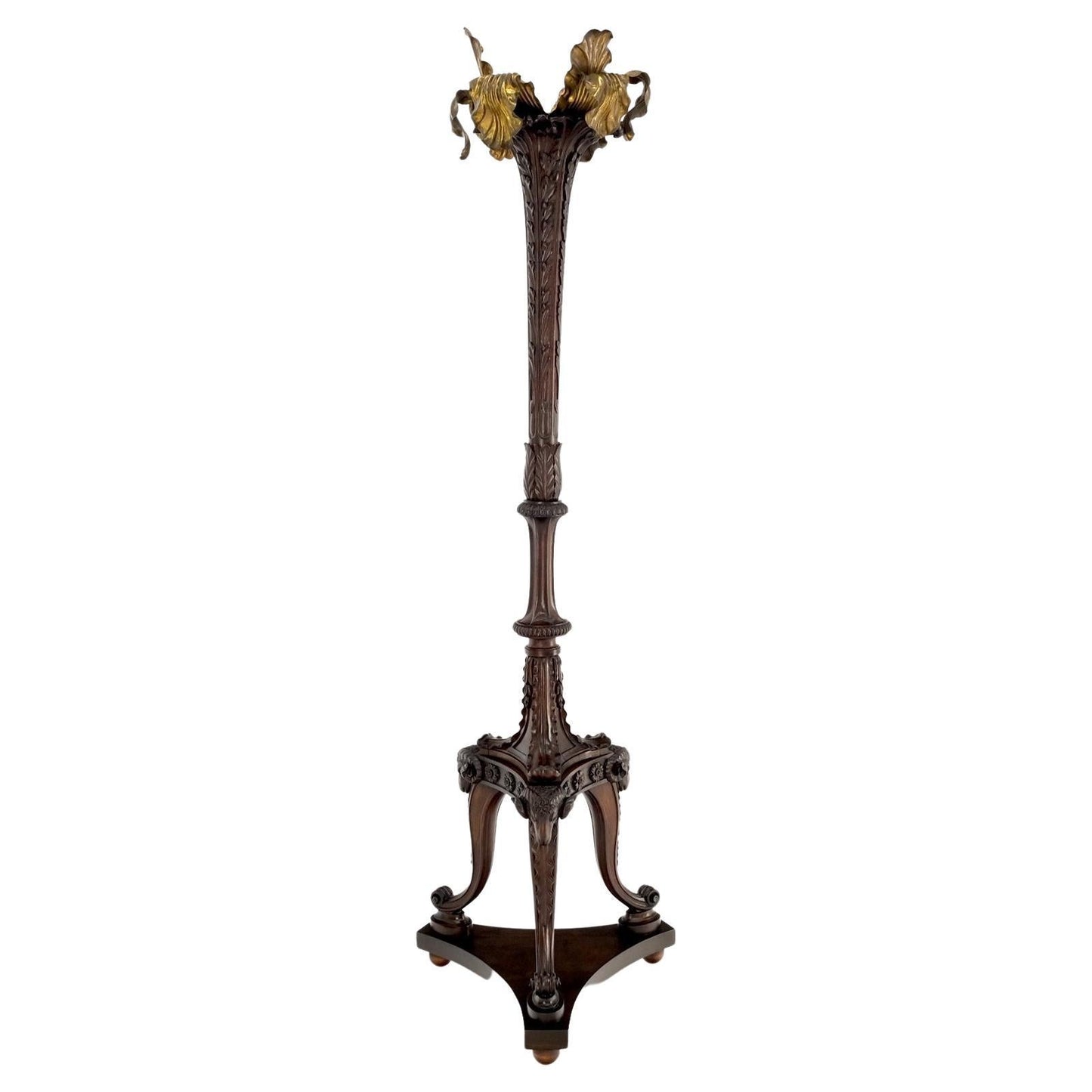 EstablishedLines Very Fine Carved Mahogany Rams Heads Floor lamp Base Gold Leaf Leafs Horner Attr