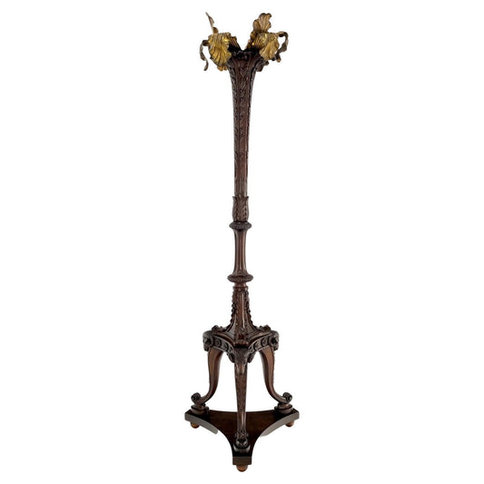 EstablishedLines Very Fine Carved Mahogany Rams Heads Floor lamp Base Gold Leaf Leafs Horner Attr