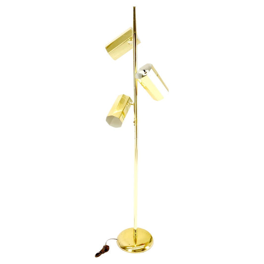 EstablishedLines Adjustable Hexagon Cylinder Shades Three Way Brass Floor Lamp Sonneman